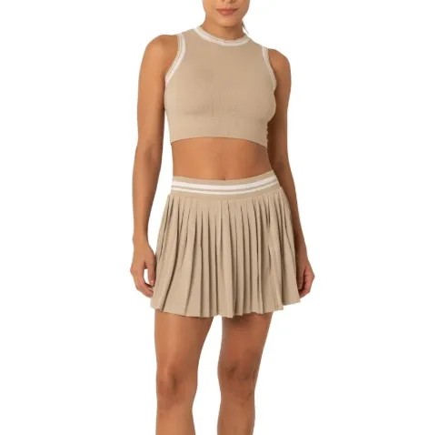 CONJUNTO FITNESS SAIA PLISSADA  BEGE
