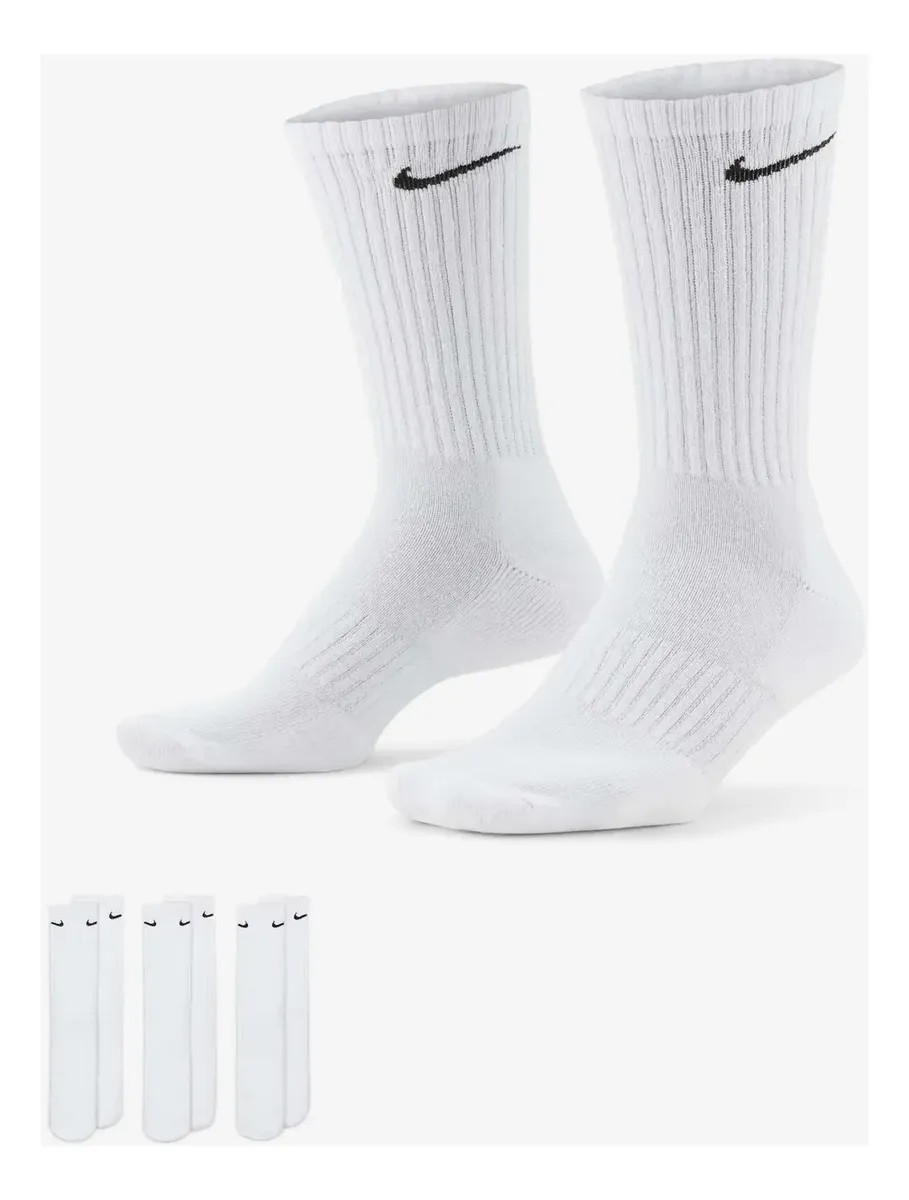 Meia Nike Everyday Cushioned Crew Dri-FIT Cano Alto Branca X3