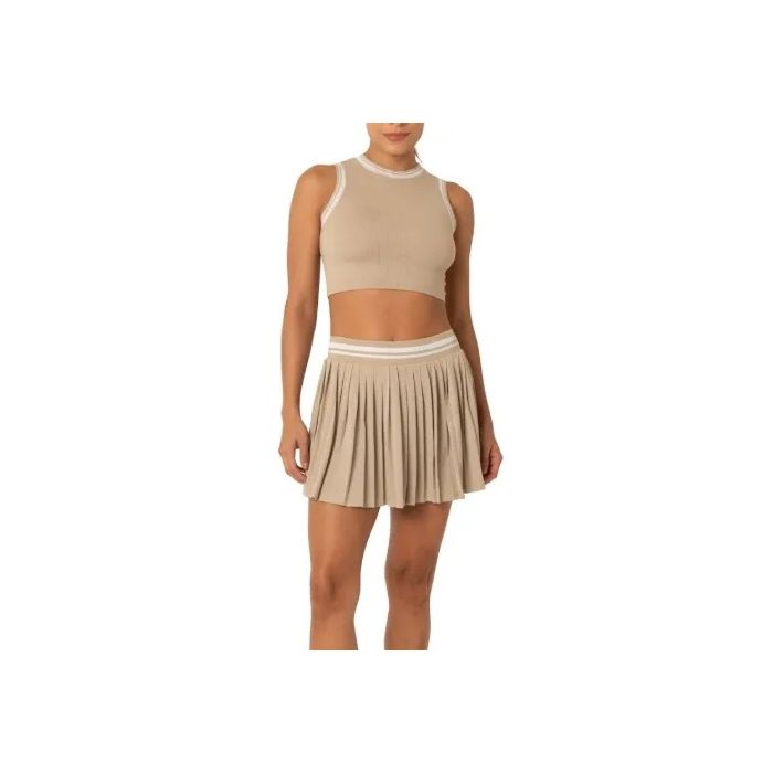 CONJUNTO FITNESS SAIA PLISSADA  BEGE